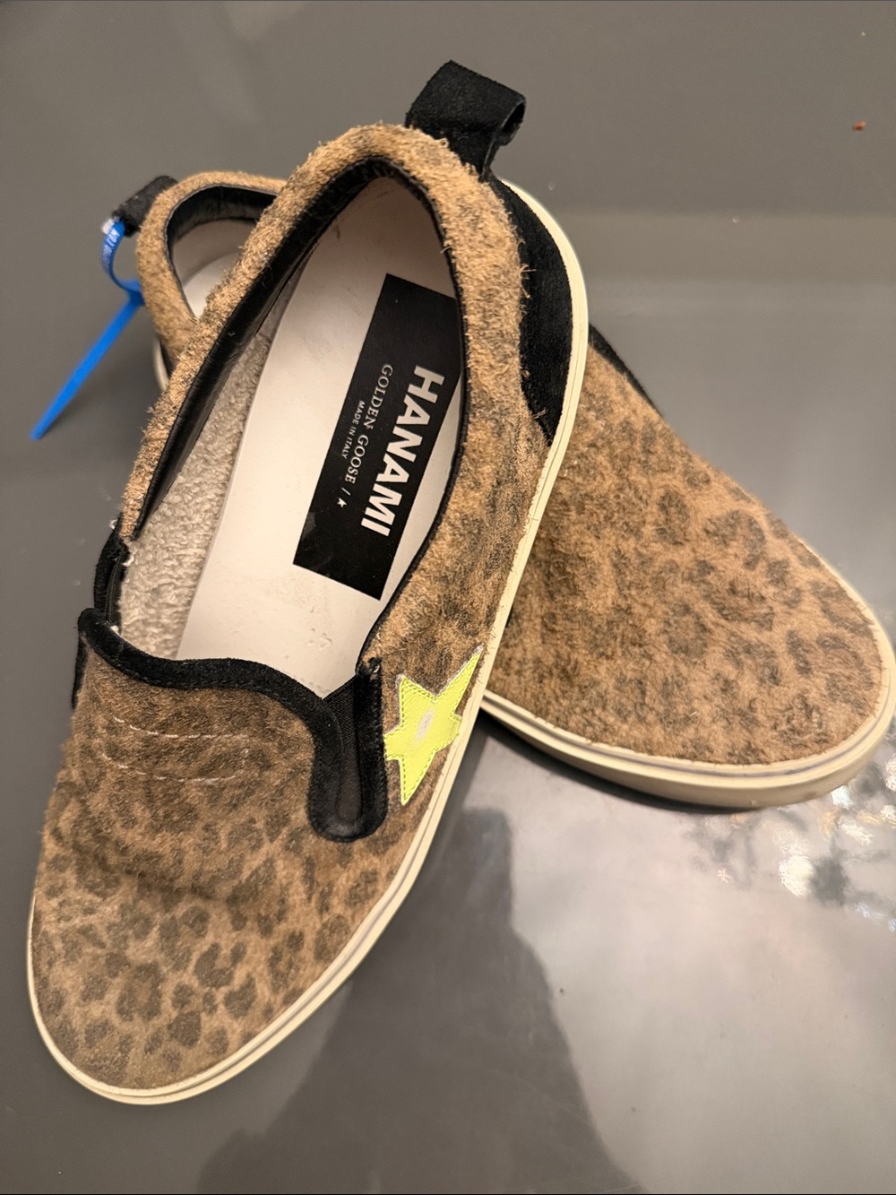 Golden Goose Hanami Leopard-Print Slip-On Flats with Neon Yellow Star